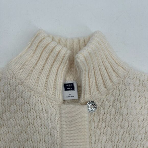 JANIE & JACK Girl's Ivory White Faux Fur Knit Button Up Cardigan Sweater Size 3T - Picture 5 of 6